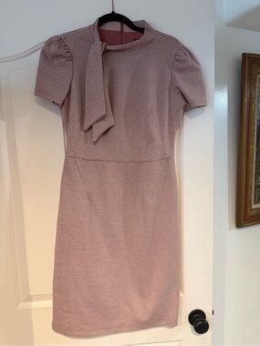 Maggy London Dusty Pink Chevron Tie-Neck Midi Dress
